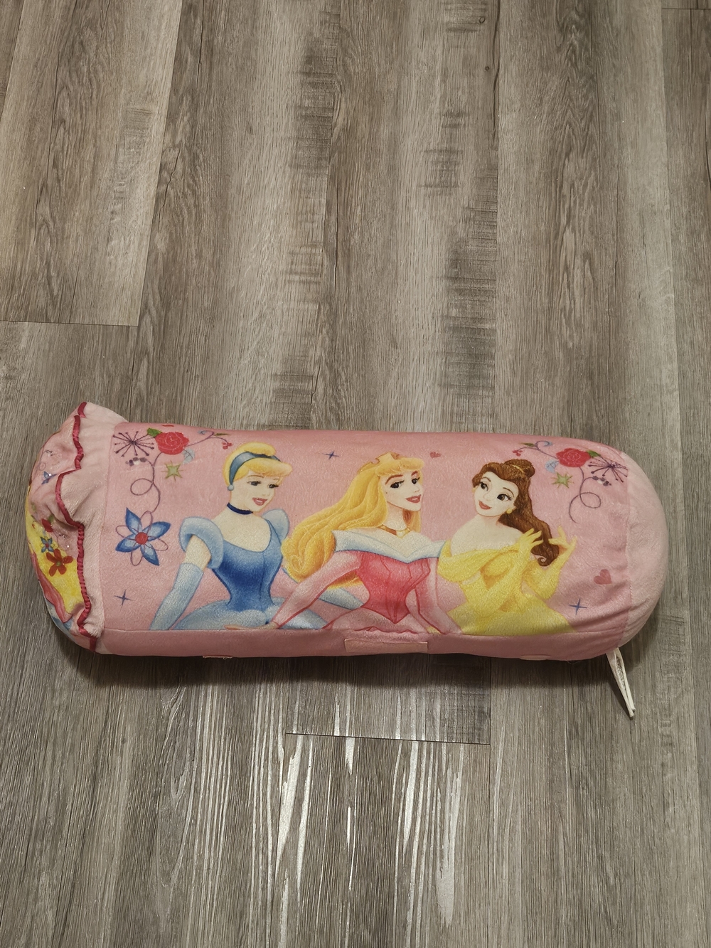 Disney Princess Pink Plush Bolster Pillow featuring Cinderella Aurora Belle